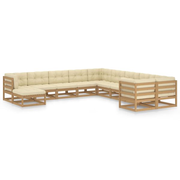 vidaXL Set Salotto Giardino e Cuscini 11 pz Legno Massello Pino Ambra
