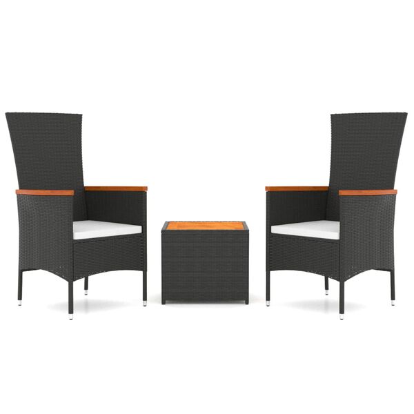 vidaXL Set Mobili Giardino 3pz Nero Polyrattan e Legno Massello Acacia
