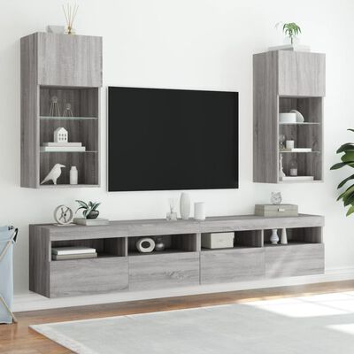 vidaXL Mobili TV con Luci LED 2pz Grigio Sonoma 40,5x30x90 cm
