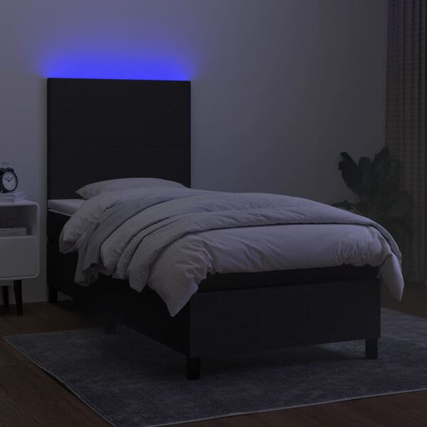 vidaXL Letto a Molle con Materasso e LED Nero 80x200 cm in Tessuto