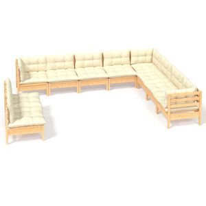 vidaXL Set Divani da Giardino 10 pz con Cuscini Crema Massello di Pino