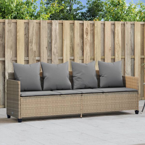 vidaXL Lettino Prendisole con Cuscini Beige in Polyrattan