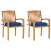 vidaXL Sedie da Giardino 2 pz con Cuscini Blu in Teak Massello