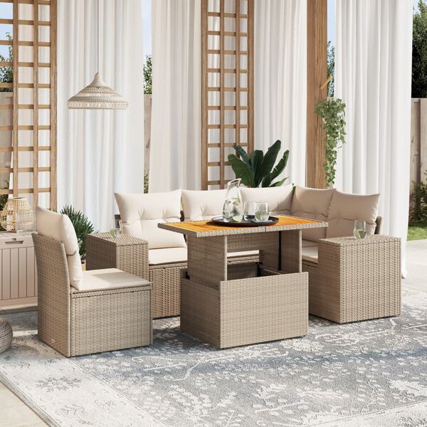 vidaXL Set Divano da Giardino 6 pz con Cuscini Beige in Polyrattan