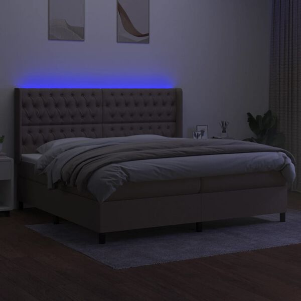 vidaXL Letto a Molle Materasso e LED tortora 200x200cm in Tessuto