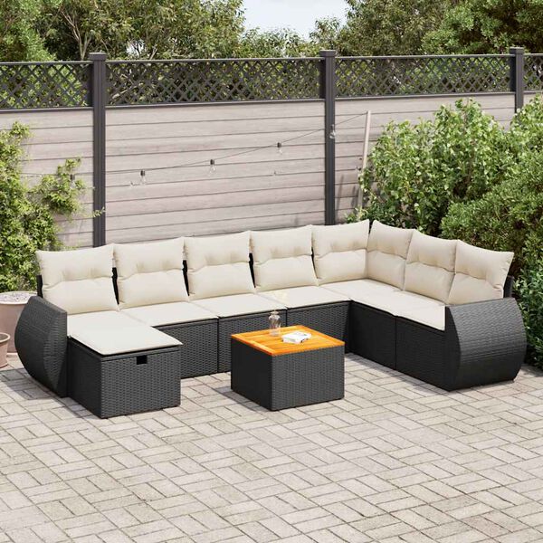 vidaXL Set Divani da Giardino 9 pz con Cuscini Nero in Polyrattan