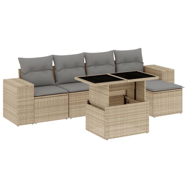 vidaXL Set Divano da Giardino 6 pz con Cuscini Beige in Polyrattan