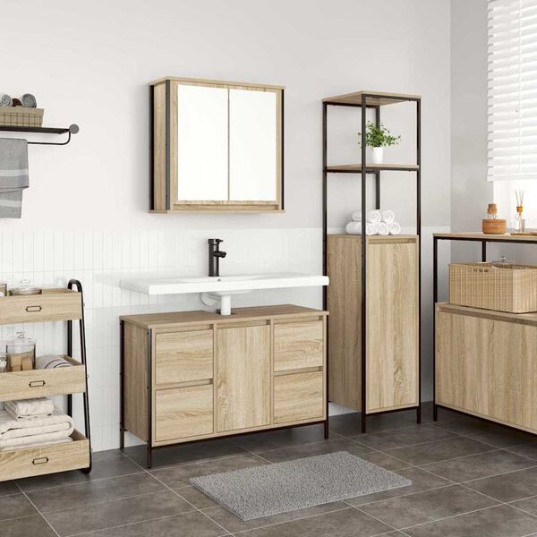 vidaXL Set di mobili per il bagno con porta 2 pcs Rovere Sonoma e Nero