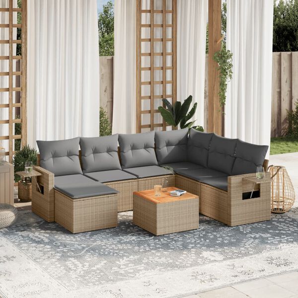 vidaXL Set Divano da Giardino 8 pz con Cuscini Beige Misto Polyrattan