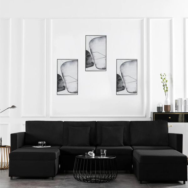 vidaXL Divano Letto a 4 Posti in Tessuto Nero