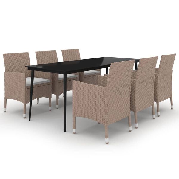 vidaXL Set da Pranzo per Giardino 7 pz con Cuscini Polyrattan e Vetro