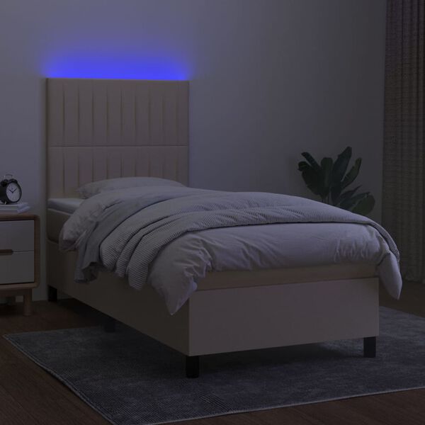 vidaXL Letto a Molle con Materasso e LED Crema 90x190 cm in Tessuto