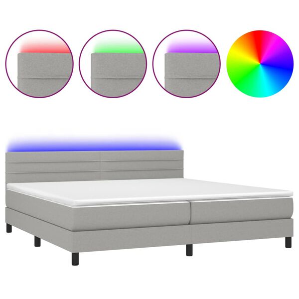 vidaXL Letto a Molle Materasso e LED Grigio Chiaro 200x200 cm Tessuto