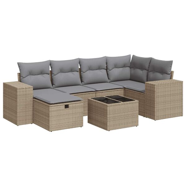 vidaXL Set Divani da Giardino 7 pz con Cuscini Beige in Polyrattan