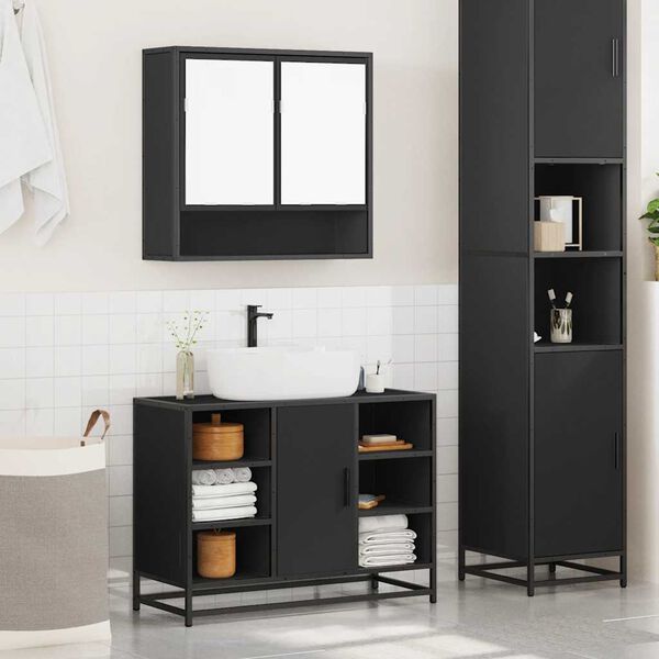 vidaXL Set Mobili da Bagno 2 pz Nero in Legno Multistrato