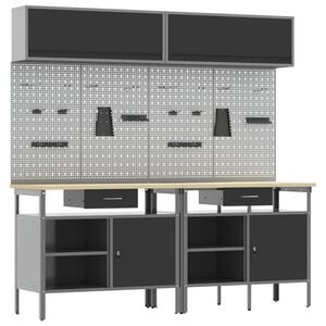 vidaXL Set banco da lavoro 8 pz Nero e Grigio