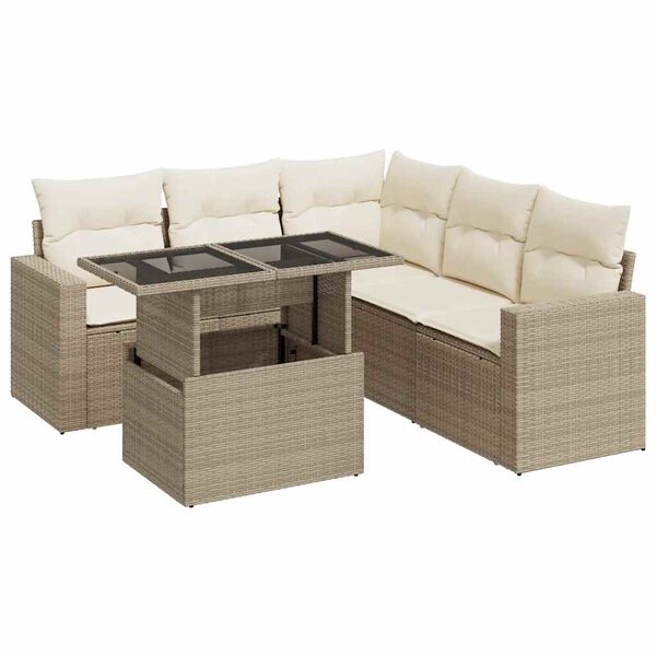 vidaXL Set Divano da Giardino 6 pz con Cuscini Beige in Polyrattan