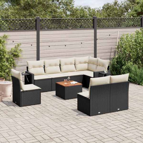 vidaXL Set Divani da Giardino 9 pz con Cuscini Nero in Polyrattan