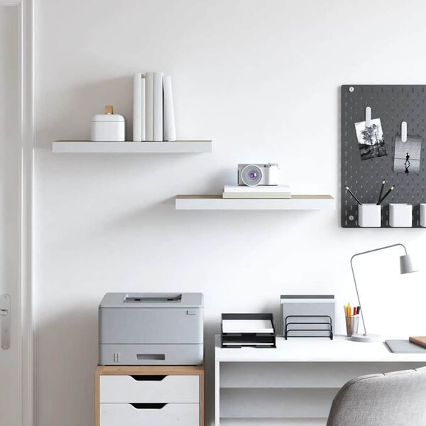 vidaXL Scaffali a Parete 2 pz Rovere e Bianco 60x23,5x3,8 cm in MDF