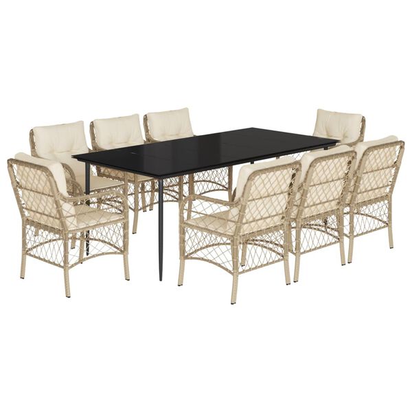 vidaXL Set da Pranzo da Giardino 9 pz con Cuscini Beige in Polyrattan