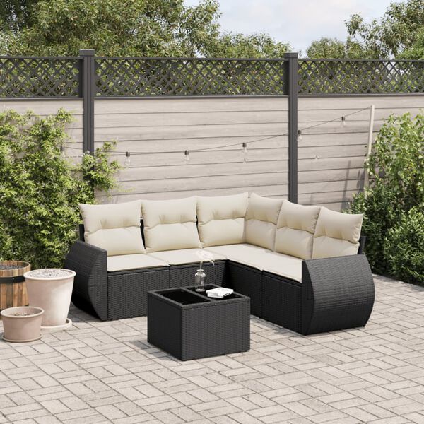 vidaXL Set Divano da Giardino 6 pz con Cuscini Nero in Polyrattan