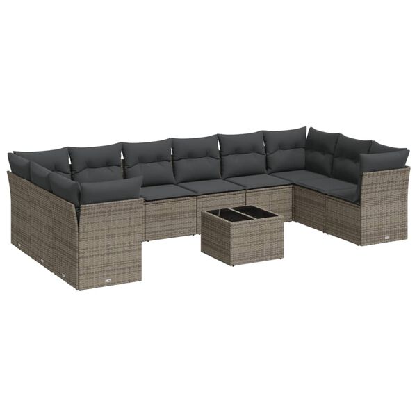 vidaXL Set Divani da Giardino 11 pz con Cuscini in Polyrattan Grigio
