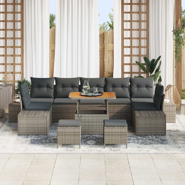 vidaXL Set Divano da Giardino con cuscino 10 pcs Grigio polyrattan