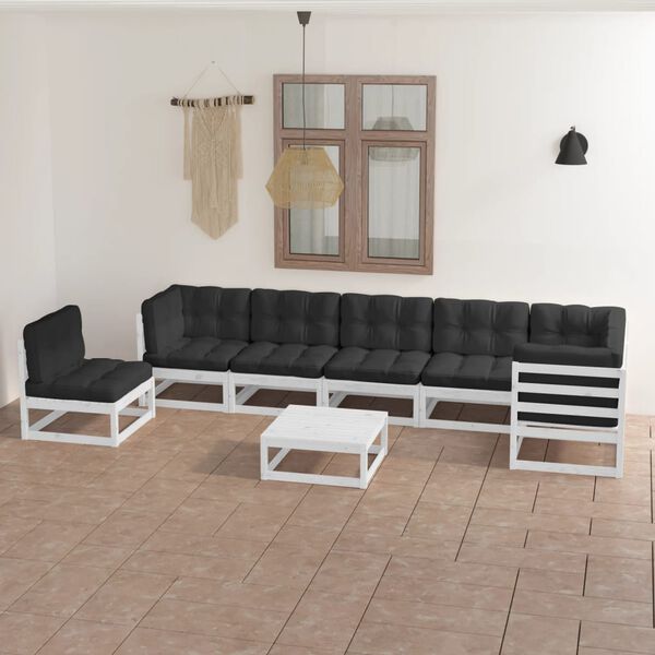 vidaXL Set Salotto Giardino 8 pz Cuscini Antracite Legno Massello Pino