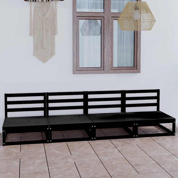 vidaXL Divano da Giardino a 4 Posti Nero in Legno Massello di Pino