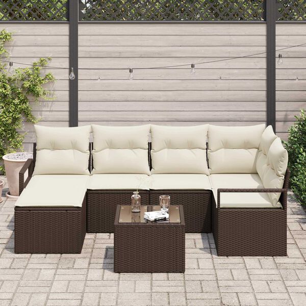 vidaXL Set di divani con cuscino 7 pcs Marrone e Crema polyrattan