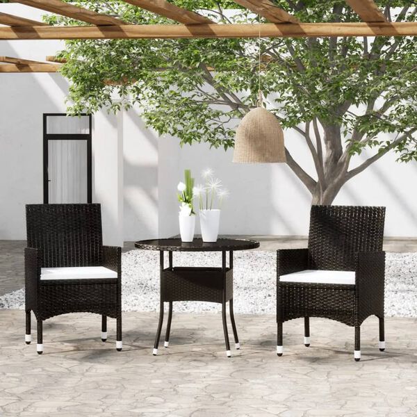 vidaXL Set da Bistrot per Giardino 3 pz in Polyrattan e Vetro Nero