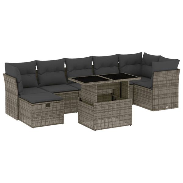 vidaXL Set Divano da Giardino 8 pz con Cuscini Grigio in Polyrattan