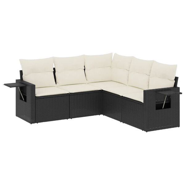 vidaXL Set Divani da Giardino 5 pz con Cuscini in Polyrattan Nero