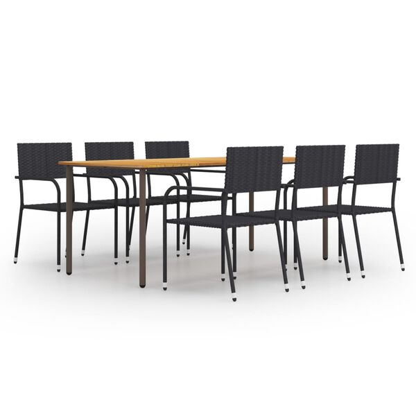 vidaXL Set Mobili da Pranzo Giardino 7 pz in Polyrattan Nero