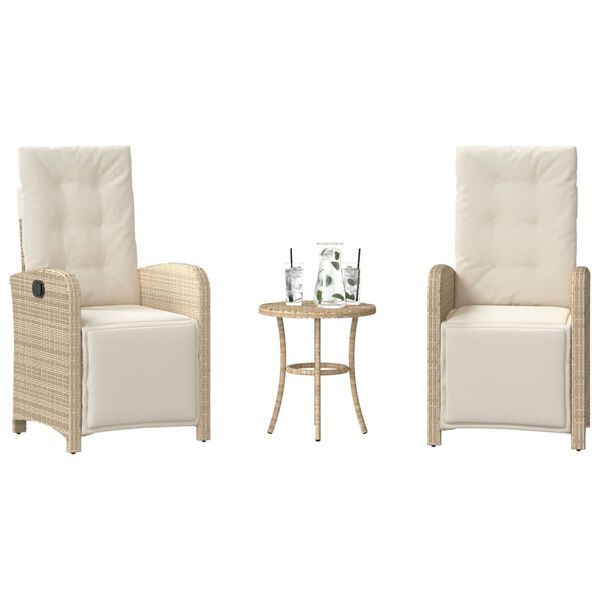 vidaXL Set da Bistr&ograve; 3 pz con Cuscini Beige in Polyrattan