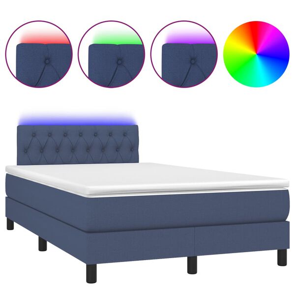 vidaXL Letto a Molle con Materasso e LED Blu 120x200cm in Tessuto