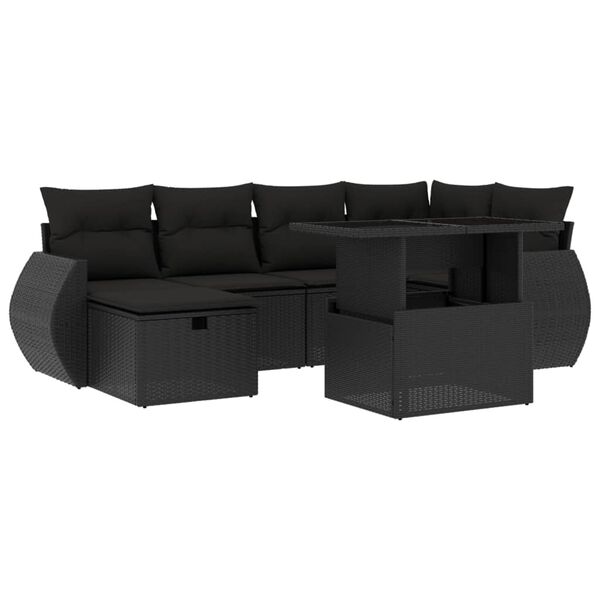 vidaXL Set Divani da Giardino con Cuscini 7pz Nero Polyrattan