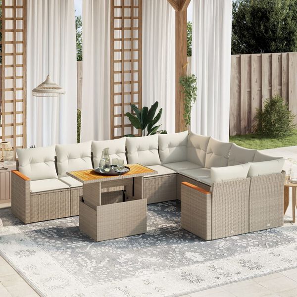 vidaXL Set Divano da Giardino 10 pz con Cuscini Beige in Polyrattan