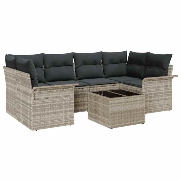 vidaXL Set Divano da Giardino 7 pcs Grigio chiaro polyrattan