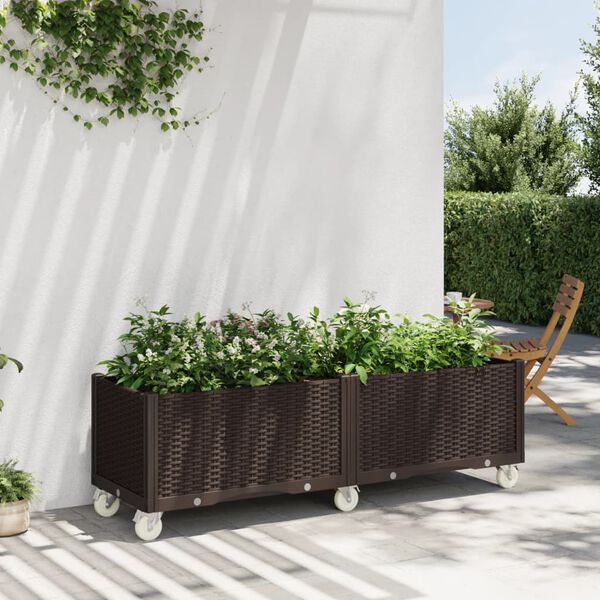 vidaXL Fioriera da Giardino con Ruote Marrone 160x50x54 cm in PP