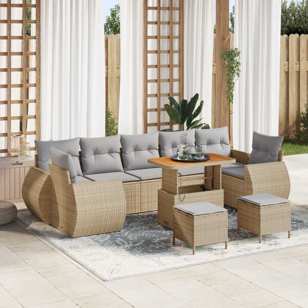 vidaXL Set Divano da Giardino 10 pcs Beige polyrattan