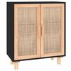 vidaXL Credenza Nera 60x30x70 cm Legno Massello Pino e Rattan Naturale