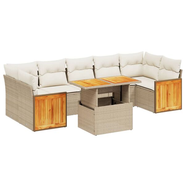 vidaXL Set Divano da Giardino 8 pz con Cuscini Beige in Polyrattan