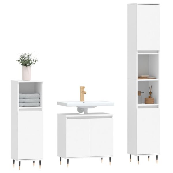 vidaXL Set di Mobili da Bagno 3 pz Bianco in Legno Multistrato