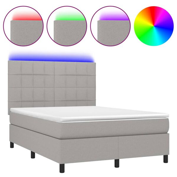 vidaXL Letto a Molle Materasso e LED Grigio Chiaro 140x190 cm Tessuto