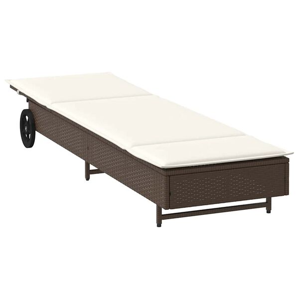 vidaXL Lettino Prendisole con Ruote e Cuscino in Polyrattan Marrone