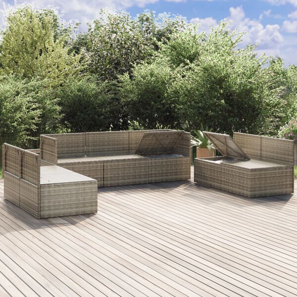 vidaXL Set Divani da Giardino 7 pz con Cuscini in Polyrattan Grigio