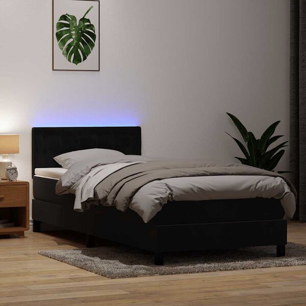 vidaXL Letto a Molle con Materasso e LED Nero 100x210 cm in Velluto