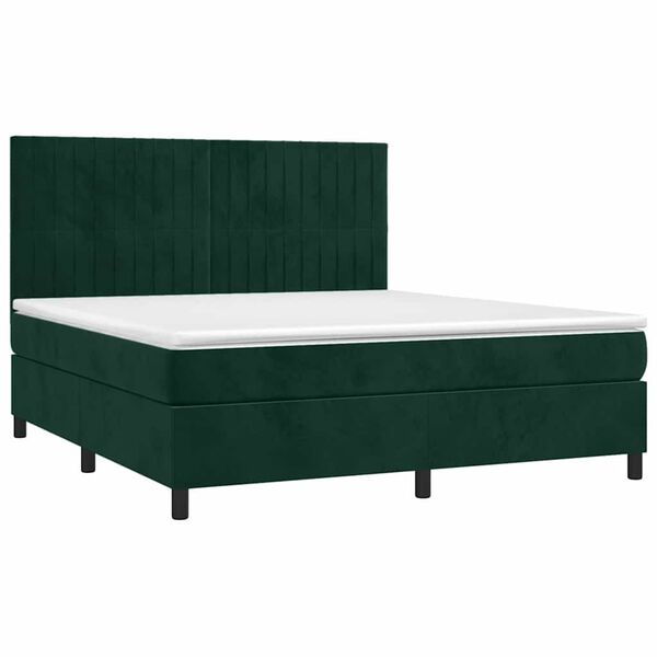 vidaXL Letto a Molle con Materasso e LED Verde Scuro 160x200cm Velluto