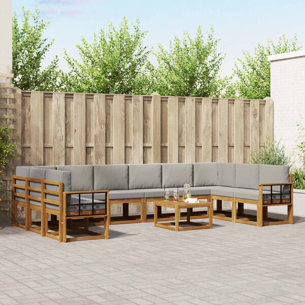 vidaXL Set di divani da esterno 11 pcs Grigio Naturale e Chiaro